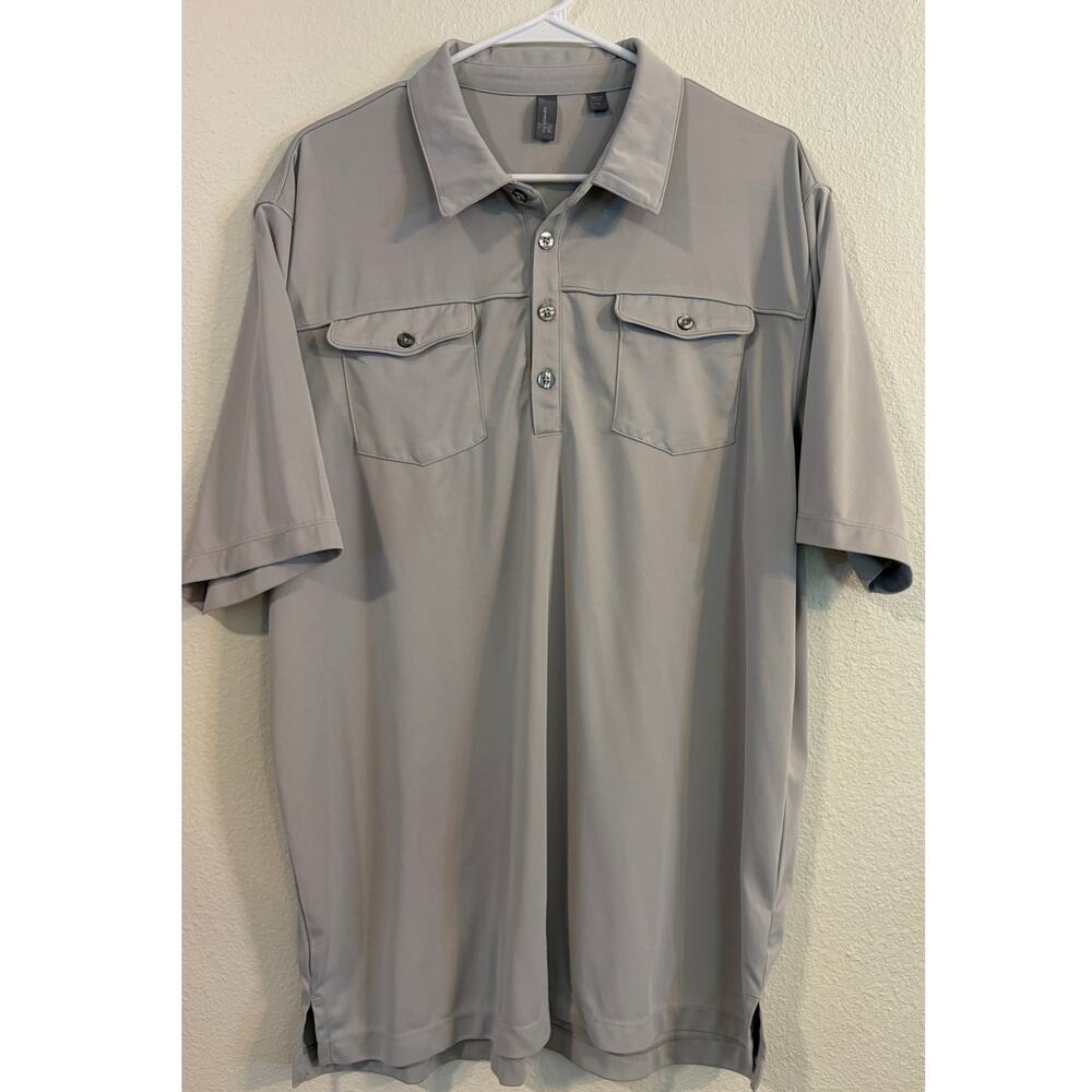 Ashworth Men’s XL Gray Performance Golf Polo Dual Chest Pocket Short Sleeve